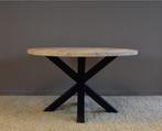 Ronde eettafel eikenhout met metalen matrixpoot Ø160 cm -, Huis en Inrichting, Tafels | Eettafels, Ophalen of Verzenden, Nieuw