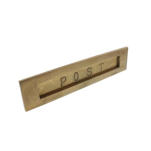 Brievenbus rechthoekig met klep met tekst “POST” messing, Doe-het-zelf en Verbouw, Hang- en Sluitwerk, Overige typen, Nieuw, Koper of Messing