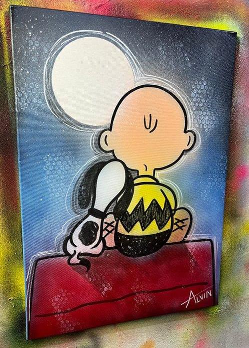 Alvin Silvrants (1979) - Charlie Brown & Snoopy - full moon, Antiek en Kunst, Kunst | Schilderijen | Modern