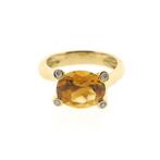 Gouden solitairring met citrien en diamant; 0,08 ct., 18 tot 19, Gebruikt, Overige kleuren, Ophalen of Verzenden