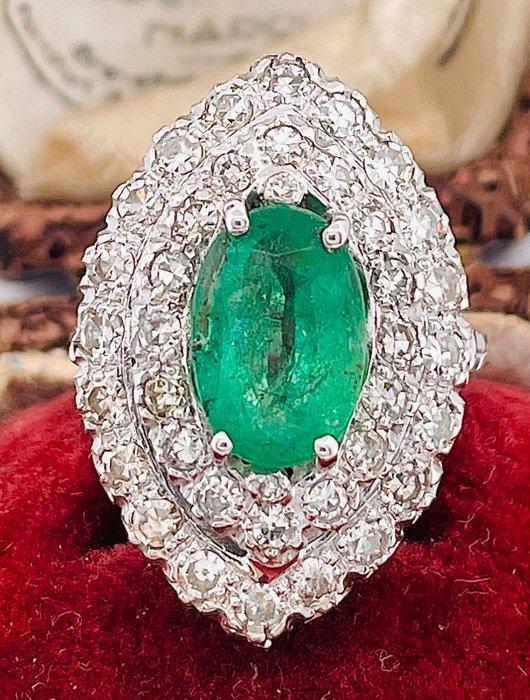 Ring Platina Smaragd - Diamant, Sieraden, Tassen en Uiterlijk, Ringen