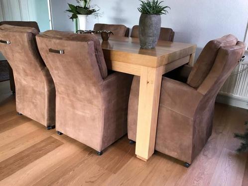 Set van 6 leren eetkamerfauteuils - met armleuning en wieltj, Huis en Inrichting, Stoelen, Overige kleuren, Nieuw, Leer, Ophalen of Verzenden