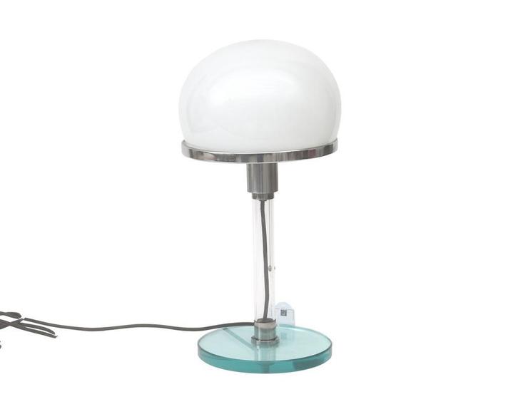 Wit opaline glazen Bauhaus-stijl tafellamp ronde glazen voet, Huis en Inrichting, Lampen | Tafellampen, Gebruikt