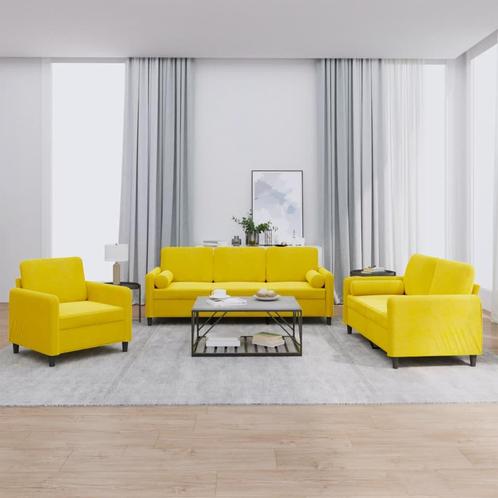 vidaXL 3-delige Loungeset met kussens fluweel geel, Huis en Inrichting, Banken | Bankstellen, Nieuw, Stof, Vierpersoons of meer