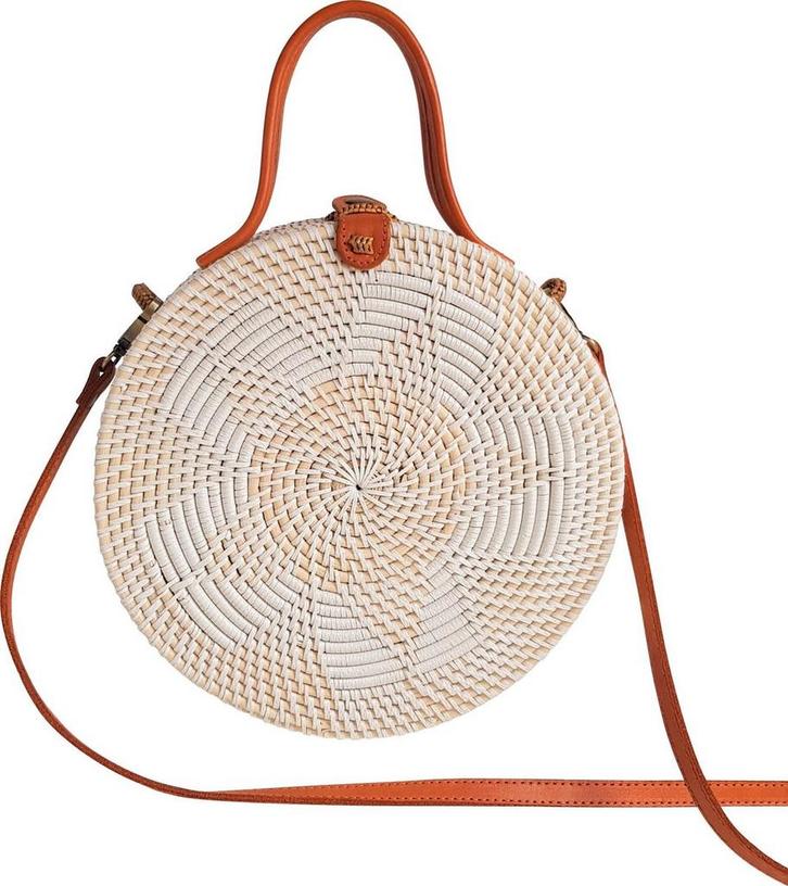DUA grote witte ronde rieten bali tas clutch big white round, Sieraden, Tassen en Uiterlijk, Tassen | Schoudertassen, Verzenden