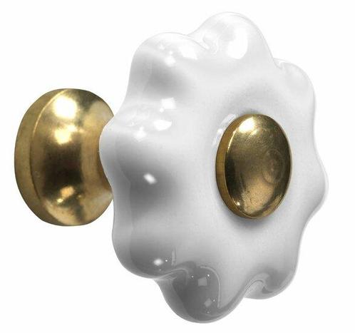 Meubelknop Fleur porselein 31mm wit/messing ongelakt, Doe-het-zelf en Verbouw, Hang- en Sluitwerk, Nieuw, Ophalen of Verzenden