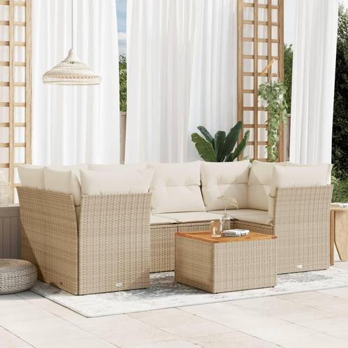 vidaXL 7-delige Loungeset met kussens poly rattan beige, Tuin en Terras, Tuinsets en Loungesets, Loungeset, Nieuw, Rotan, Verzenden