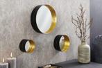Elegante set van 3 spiegels VARIATION 25cm zwart goud brede, Huis en Inrichting, Woonaccessoires | Spiegels, Nieuw, Ophalen of Verzenden