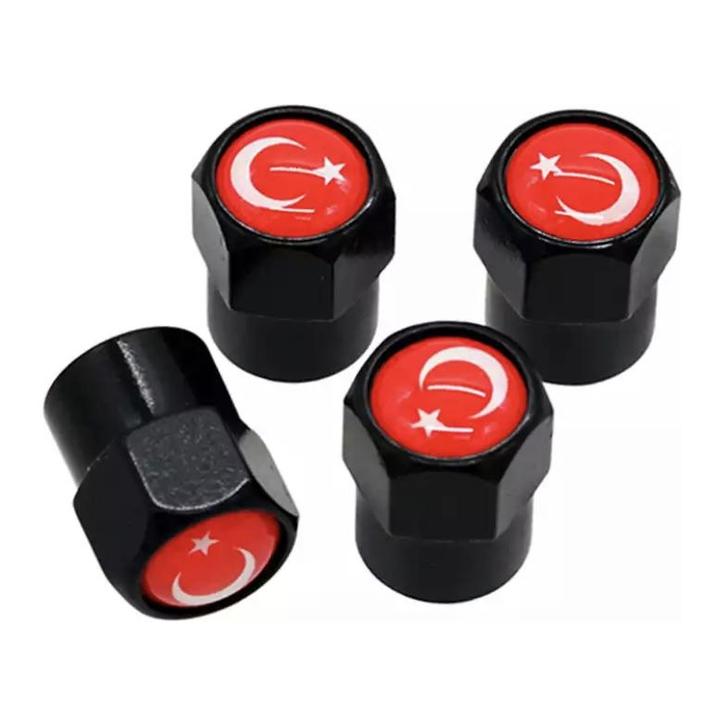 TT-products ventieldoppen aluminium Turkse vlag zwart 4, Auto diversen, Auto-accessoires, Ophalen of Verzenden