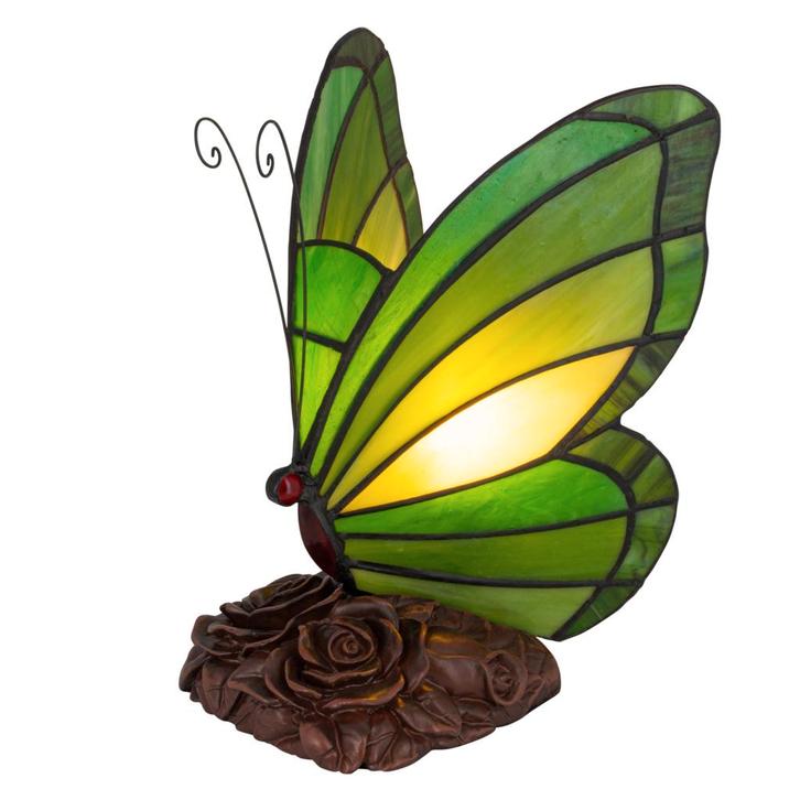 Tiffany vlinderlamp – Donkergroen &amp; Lichtgroen Glas – H 24, Huis en Inrichting, Lampen | Overige, Verzenden