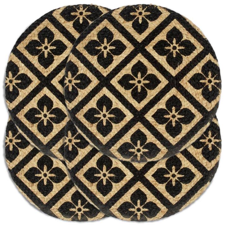 vidaXL Placemats 4 st rond 38 cm jute zwart, Huis en Inrichting, Keuken | Textiel, Zwart, Nieuw, Verzenden