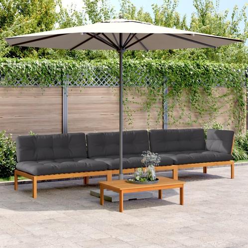 vidaXL 4-delige Loungeset pallet met kussens massief, Tuin en Terras, Tuinsets en Loungesets, Loungeset, Nieuw, Hardhout, Verzenden
