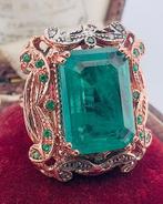 Zonder Minimumprijs - Ring - 9 kt. Roségoud, Zilver Smaragd, Sieraden, Tassen en Uiterlijk, Ringen, Nieuw