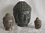 3 Boeddha Hoofd sculpturen (grootste 14 cm 953 gr.) -