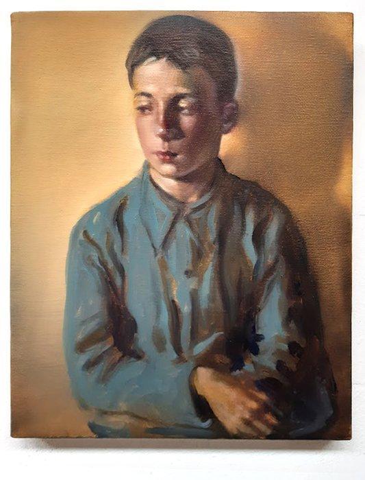 Erwin van Krey - Sitting boy, Antiek en Kunst, Kunst | Schilderijen | Modern