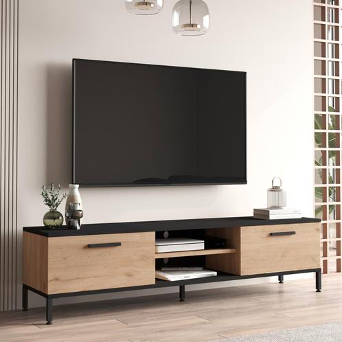 [en.casa] TV-meubel Lempäälä 39x160x35 cm eiken en zwart, Huis en Inrichting, Kasten | Televisiemeubels, Nieuw, Verzenden