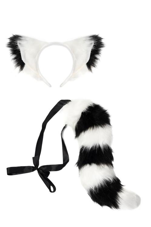 Haarband Furry Oren Staart Set Zwart Wit Strepen Maki Wasbee, Kleding | Dames, Carnavalskleding en Feestkleding, Accessoires, Nieuw