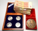Rusland. Lot of 5 Rouble Proof Coins. table medal with V.I., Postzegels en Munten