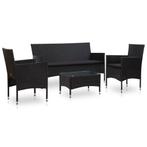 vidaXL 4-delige Loungeset met kussens poly rattan zwart, 4 zitplaatsen, Nieuw, Loungeset, Verzenden