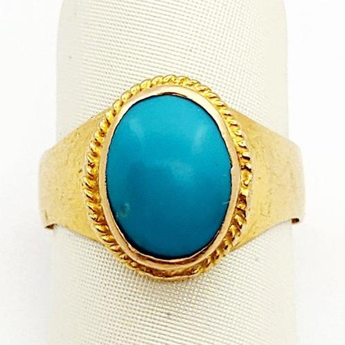 Ring - 18 karaat Geel goud - 3.20ct. tw. Turquoise, Sieraden, Tassen en Uiterlijk, Ringen