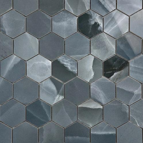 Vloertegel / wandtegel hexagon onix marmer blauw gepolijst, Doe-het-zelf en Verbouw, Tegels, Vloertegels, Nieuw, 10 m² of meer