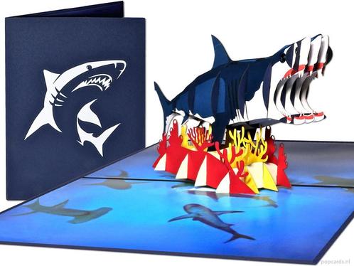 Imposante grote pop-up kaart Witte Haai - Great White - M..., Diversen, Wenskaarten, Verzenden