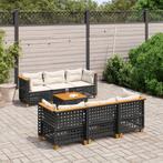 vidaXL 7-delige Loungeset met kussens poly rattan zwart, Tuin en Terras, Tuinsets en Loungesets, Verzenden, Nieuw, Rotan, Loungeset