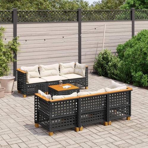 vidaXL 7-delige Loungeset met kussens poly rattan zwart, Tuin en Terras, Tuinsets en Loungesets, Loungeset, Nieuw, Rotan, Verzenden