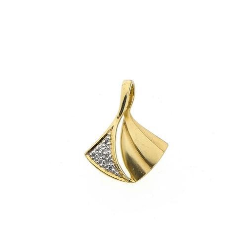 Bicolor fantasie hanger met zirconia (schelp hanger), Sieraden, Tassen en Uiterlijk, Bedels, Gebruikt, Overige merken, Goud, Ophalen of Verzenden