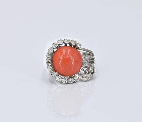 Zonder Minimumprijs - Ring Platina - 0.40ct. tw. Koraal -, Sieraden, Tassen en Uiterlijk, Ringen