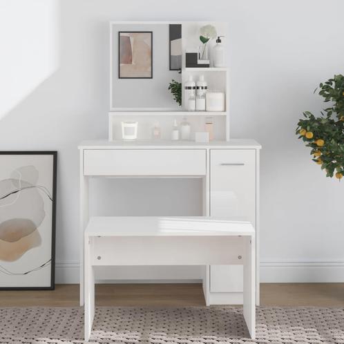 vidaXL Kaptafel met spiegel 86,5x35x136 cm hoogglans wit, Huis en Inrichting, Tafels | Kaptafels, Nieuw, Verzenden
