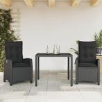 vidaXL 3-delige Tuinset met kussens poly rattan zwart, 2 zitplaatsen, Nieuw, Tuinset, Verzenden