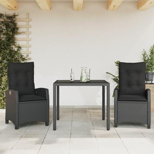 vidaXL 3-delige Tuinset met kussens poly rattan zwart, Tuin en Terras, Tuinsets en Loungesets, Tuinset, Nieuw, 2 zitplaatsen, Rotan