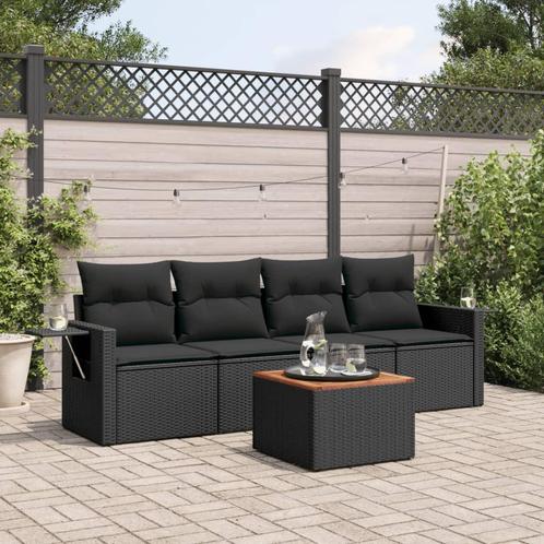 vidaXL 5-delige Loungeset met kussens poly rattan zwart, Tuin en Terras, Tuinsets en Loungesets, Loungeset, Nieuw, Rotan, Verzenden