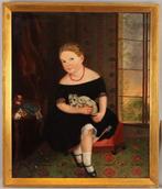 Europese school (XIX) - Portrait of a Girl Holding a Dog