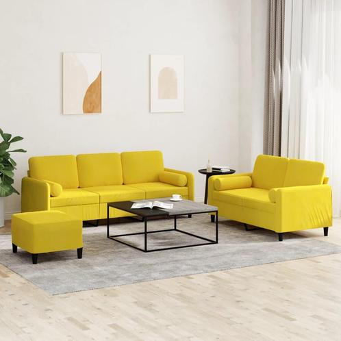 vidaXL 3-delige Loungeset met kussens fluweel geel, Huis en Inrichting, Banken | Bankstellen, Nieuw, Stof, Vierpersoons of meer
