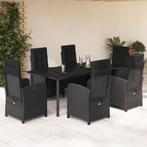 vidaXL 7-delige Tuinset met kussens poly rattan zwart, 6 zitplaatsen, Nieuw, Tuinset, Verzenden