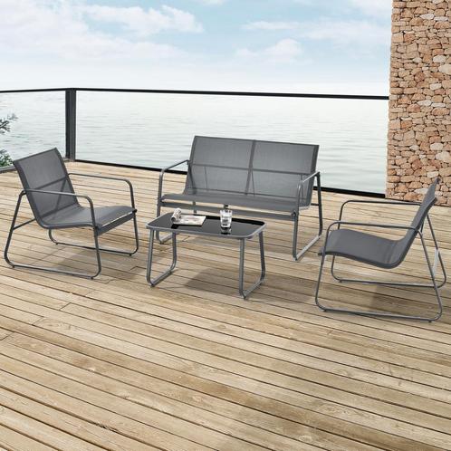Tuinset 4-delig Palencia loungeset donkergrijs en zwart, Tuin en Terras, Tuinsets en Loungesets, Verzenden