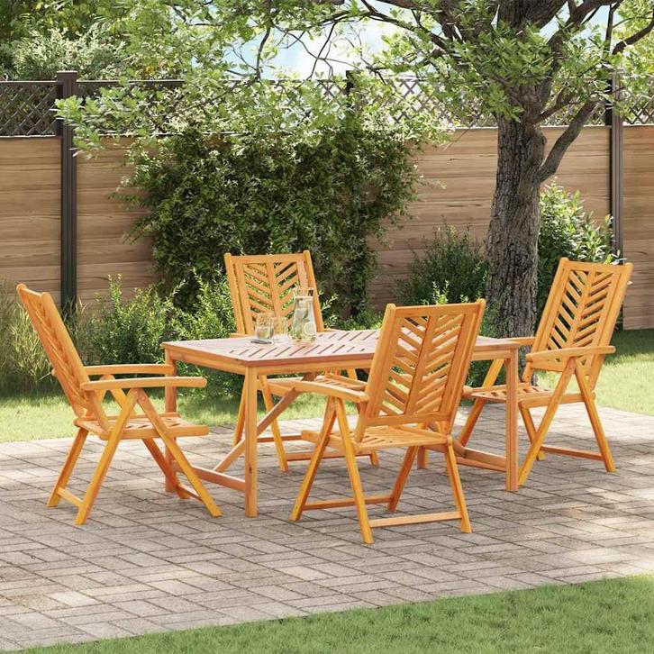 vidaXL Tuin Eetset 5 pcs Bruin 150 x 90 x 74 cm Massief, Tuin en Terras, Tuintafels, Nieuw, Verzenden