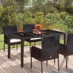 vidaXL Tuintafel met glazen blad 150x90x75 cm poly rattan, Verzenden, Nieuw