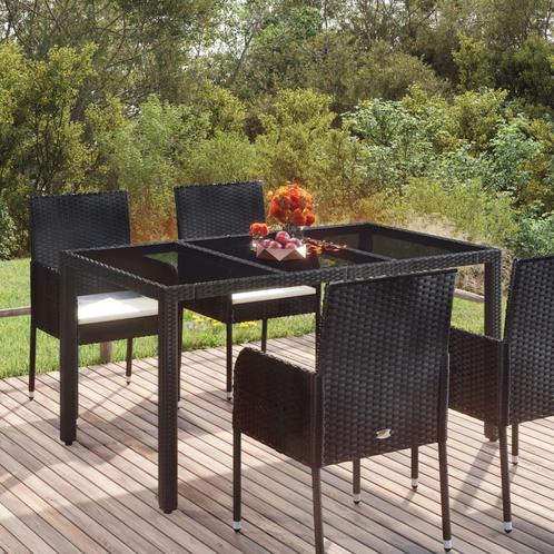 vidaXL Tuintafel met glazen blad 150x90x75 cm poly rattan, Tuin en Terras, Tuintafels, Nieuw, Verzenden