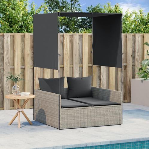 vidaXL Ligbed tweepersoons met dak en gordijn poly rattan, Tuin en Terras, Ligbedden, Nieuw, Verzenden