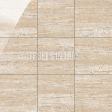 Vloertegel travertin beige gepolijst 120x120 gerectificeerd