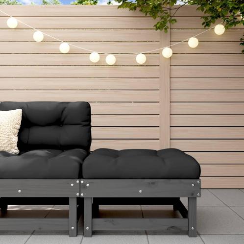 vidaXL Tuinvoetenbank met kussen massief grenenhout grijs, Tuin en Terras, Tuinsets en Loungesets, Nieuw, Verzenden
