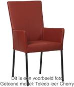 Set van 6 Rode leren moderne eetkamerstoelen - poot vierkant, Huis en Inrichting, Overige kleuren, Nieuw, Leer, Ophalen of Verzenden