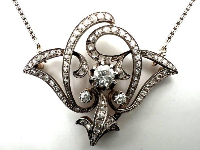 Ketting met hanger - 18 karaat Roségoud, Witgoud - 0.40ct., Sieraden, Tassen en Uiterlijk, Antieke sieraden