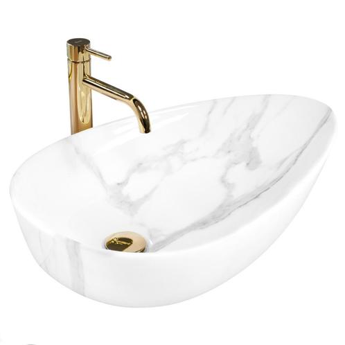 REA Opzetwastafel - Ei-vorm - Glans wit - 65.5 x 40 x 13..., Doe-het-zelf en Verbouw, Sanitair, Nieuw, Ophalen of Verzenden