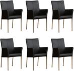 Set van 6 Zwarte leren moderne eetkamerstoelen - Toledo Leer, Nieuw, Vijf, Zes of meer stoelen, Modern, Leer