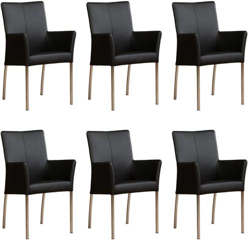 Set van 6 Zwarte leren moderne eetkamerstoelen - Toledo Leer, Huis en Inrichting, Stoelen, Vijf, Zes of meer stoelen, Overige kleuren
