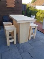 Sta tafel met 4 barkrukken steigerhout  binnen buiten, Tuin en Terras, Tuinmeubel-accessoires, Nieuw